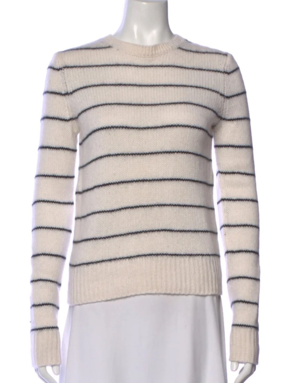 Vince Cream Crewneck Sweater with Navy Stripes